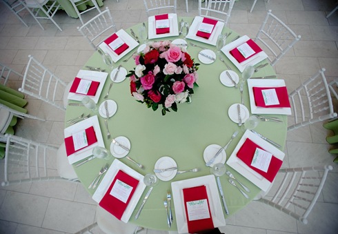 Pink and Green Wedding Place Settings