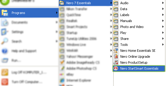 Membuka Nero Startsmart Essentials