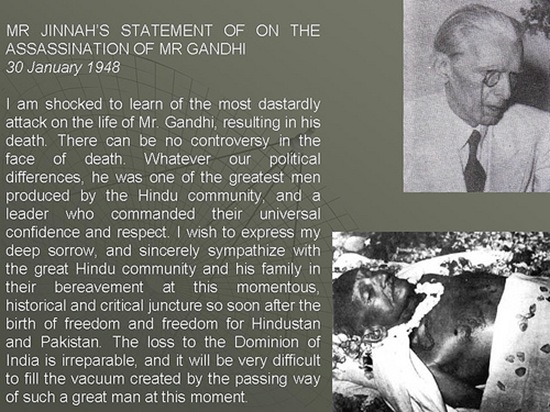 Mr Jinnah's statement on the assassination of Mr Gandhi