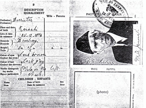 Quaid-e-Azam's passport describing him as a Barrister from Bombay