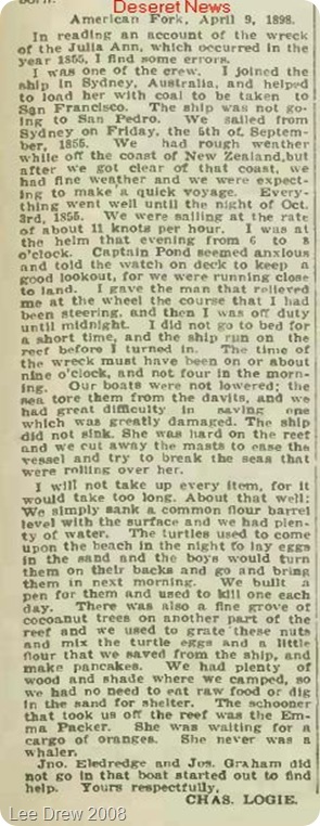 Charles Logie 13 Apr 1898 Letter to Editor DesNews