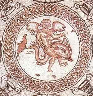 A boy on a Dolphin - Mosaic from the palace of Fishbourne in England 