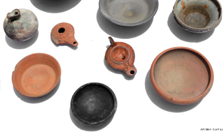 iRecently excavated pottery is shown onboard the Princess Duda research boat, anchored in the harbor of Alexandria,