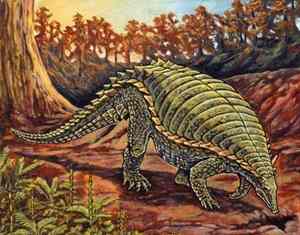 This reconstruction of an aetosaur in a Triassic landscape is based on skeletons from the Bull Canyon Formation of eastern New Mexico