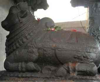 The statue of ‘Maha Nandi’ on the west side of the third ‘Prakara’ in Srikalahasti temple. (Photo: KV Poornachandra Kumar)