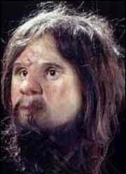 Reconstructed head of "Cheddar Man" from Gough's Cave in Somerset.
