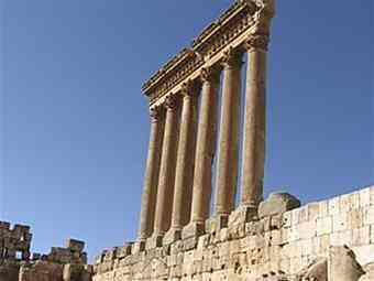 This Nov. 2009 photo shows six columns which remain of 54 columns, said to be the world's largest _ each 64.5 feet tall and more than 8 feet in diameter, which are part of the Temple of Jupiter at the Roman ruins in Baalbek, Lebanon. The massive complex of ruins at Baalbek, near the Syrian border, is just 55 miles east of Beirut.