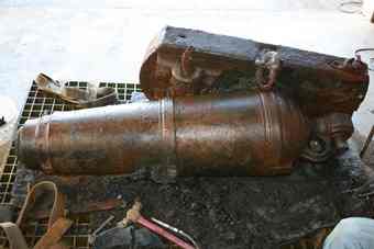 This shows one of the cannons found at Arch Cape with nearly all deposits removed from the outside.