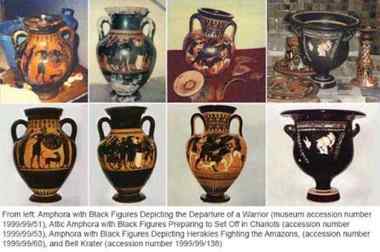 Suspiciously similar? On top are Polaroids seized in the Geneva store of convicted antiquities trafficker Giacomo Medici, and on the bottom are images of antiquities purchased by the National Archaeological Museum, Madrid in 1999 from their catalogue
