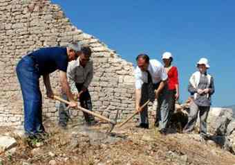 This June photo shows the launch of excavations in the ancient Mediterranean city of Rhodiapolis for this year. 