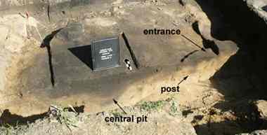 Remains of a 3,000 year old pit house, found elsewhere on the site. It's posts were 13-15 cm in diameter. the house is bigger than the housepit itself. Photo courtesy Professor Chris Ellis. 