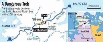 The Vikings' trading route in northern Europe.