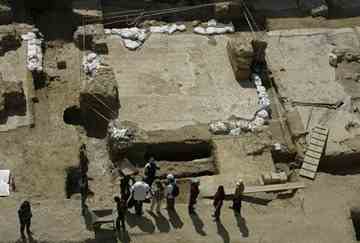 A general view shows an archaeological excavation site in central Beirut.