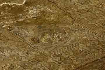 A Roman-era mosaic is unearthed at an excavation site in central Beirut.