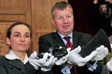 Archaeologists in Germany on Monday presented weapons discovered on a Roman-era battlefield in a forest in Northheim, northern Germany. 