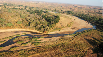 The Shashe and Limpopo Rivers intersect at Mapungubwe and form the borders between South Africa, Zimbabwe. and Botswana.
