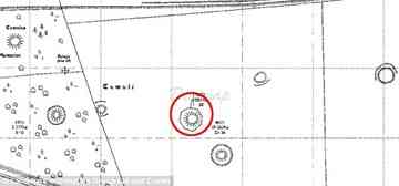 Mapped: The site, ringed, in a Seventies chart, which experts say shows a fence.