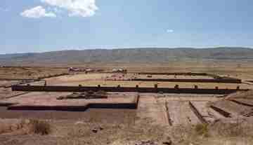 Tiwanaku - View of the Kalasasaya Temple at Tiwanaku from the Akapana pyramid. 