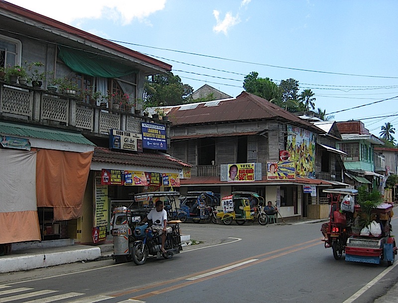 houses with commercial establishments on the ground floor in the town of Gasan in Marinduque province