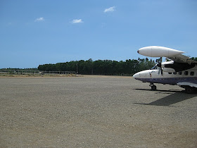 Seair LET 410 at the gravel runway of the Marinduque airport