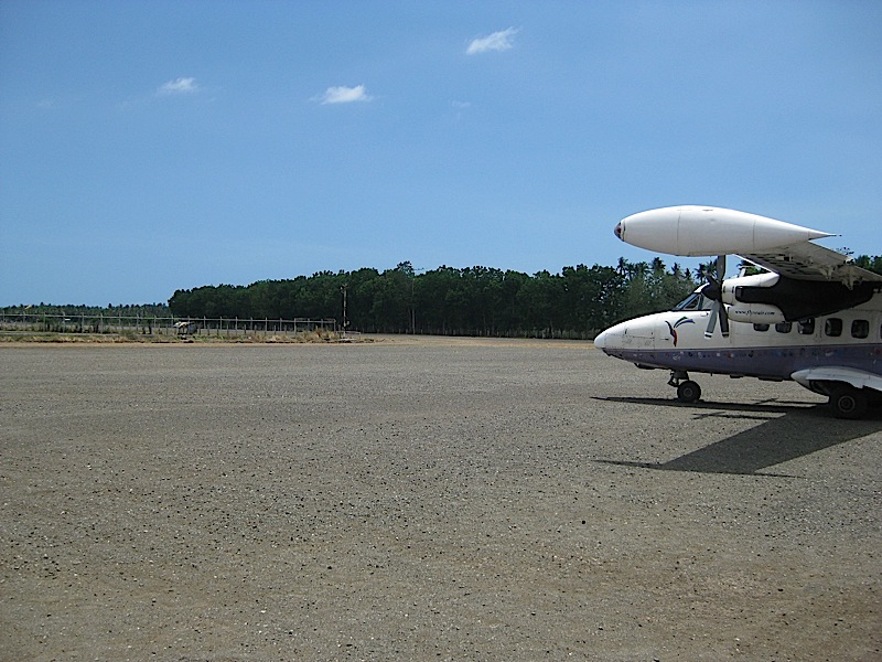 Seair LET 410 at the gravel runway of the Marinduque airport