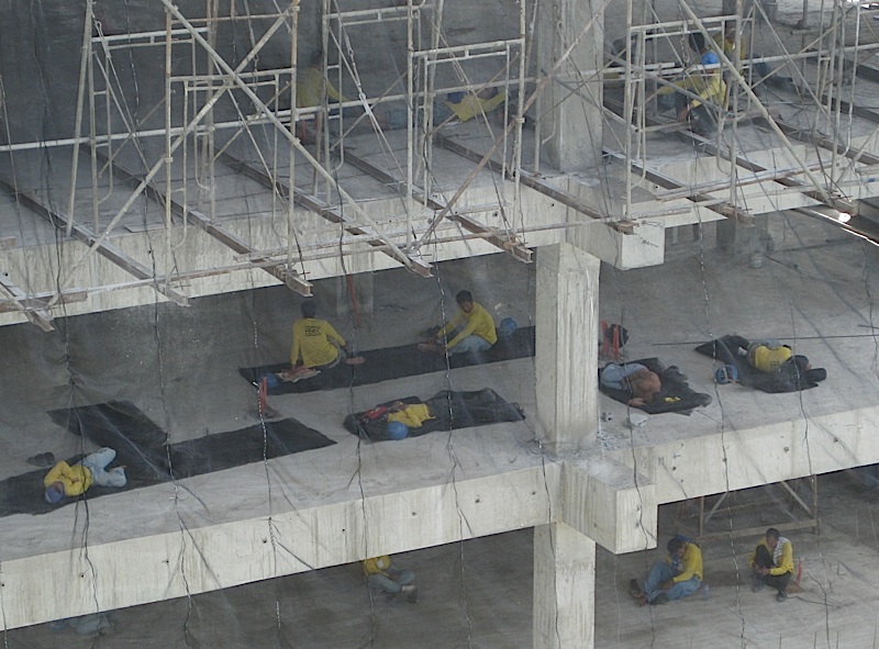 construction workers taking a siesta