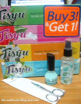 boxed tissues, TFS nail polish, TFS nose hair scissors, ellana brush cleaner, by bitsandtreats