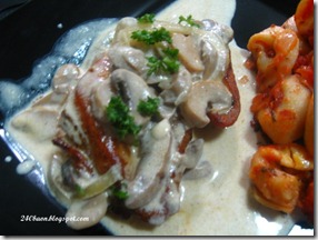 fried chicken breast fillet with mock stroganoff sauce, by 240baon