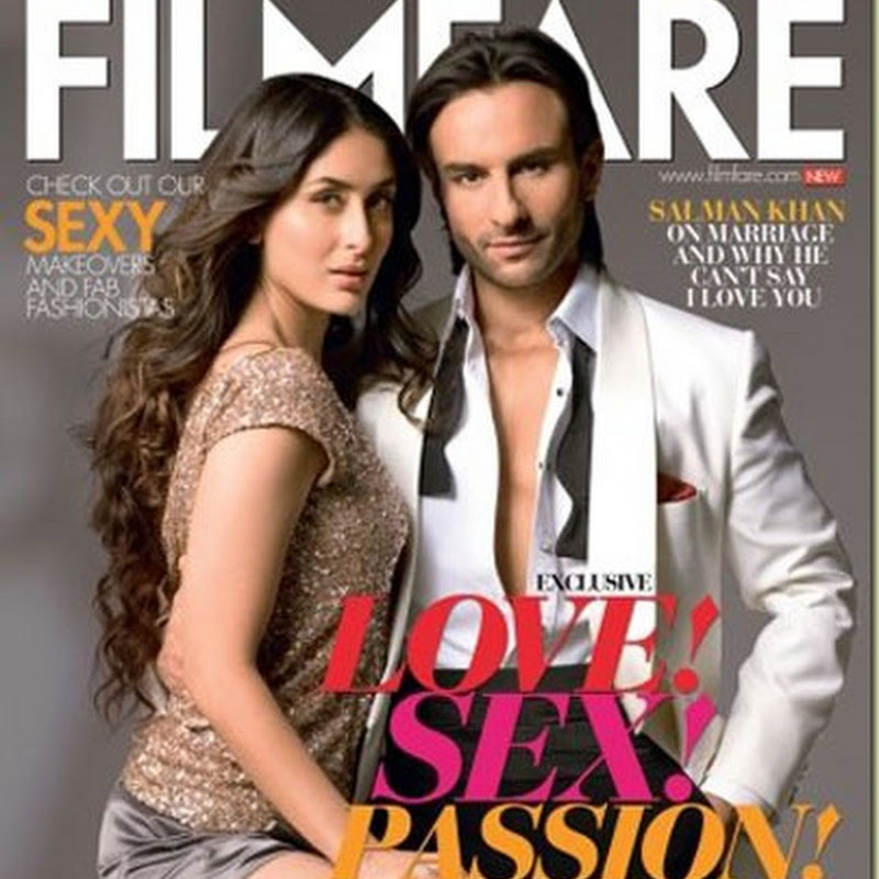 Kareena and Saif in hot pose on the cover of Filmfare
