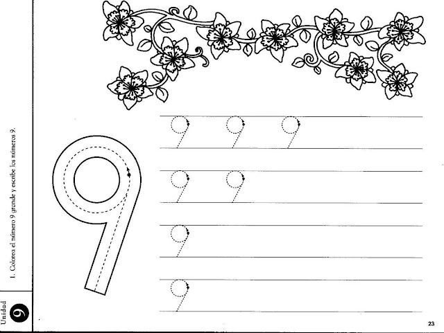 Fichas De Numeros Para Pintar Y Repasar El Nueve