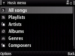 Music playlist in E71 in the media player
