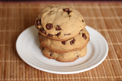 photo of a stack of chocolate chip cookies on a plate