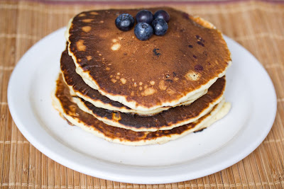 stack of blueberry pancakes.