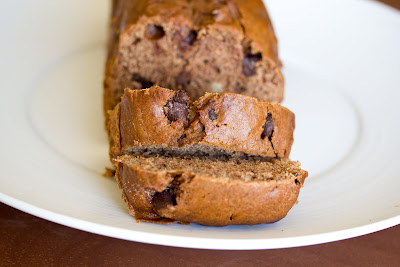 close-up photo of sliced chocolate banana bread on a plate