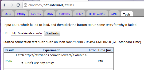 Chrome network test URL
