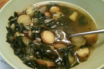 Wild ramp and fingerling potato soup
