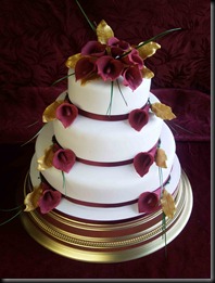 3-tier-Burgundy-Lillies-Wedding-Cake
