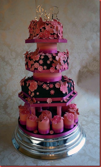3-tier-Black-and-pink-wedding-cake