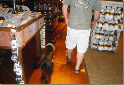 Tony and Sheba in the shopping in the fishing department.