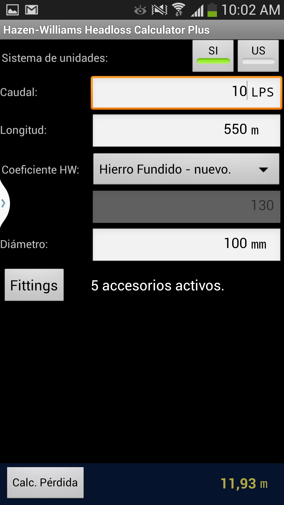 Android application Pipe Headloss Calculator Plus screenshort
