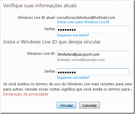 Insira o Windows Live ID