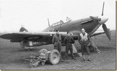 Arguably the victor of the Battle of Britain.  Hawker Hurricane with ground crew and pilot.