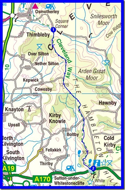 Sunday's route along the Cleveland Way - 16 km, 390 metres ascent, 3.5 hours plus stops