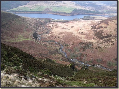 The view to Torside Reservoir from Clough Edge.  Note the spectacular rock gateway
