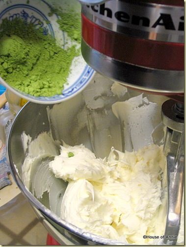 Adding matcha powder to mascarpone for green tea tiramisu