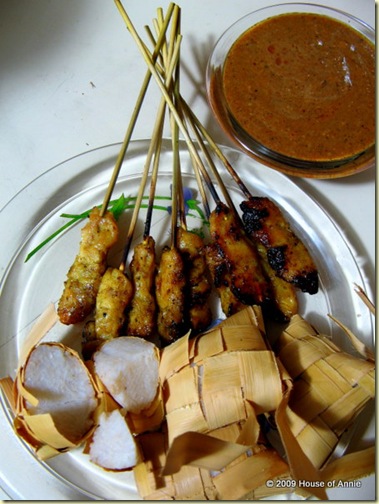 chicken satay and ketupat