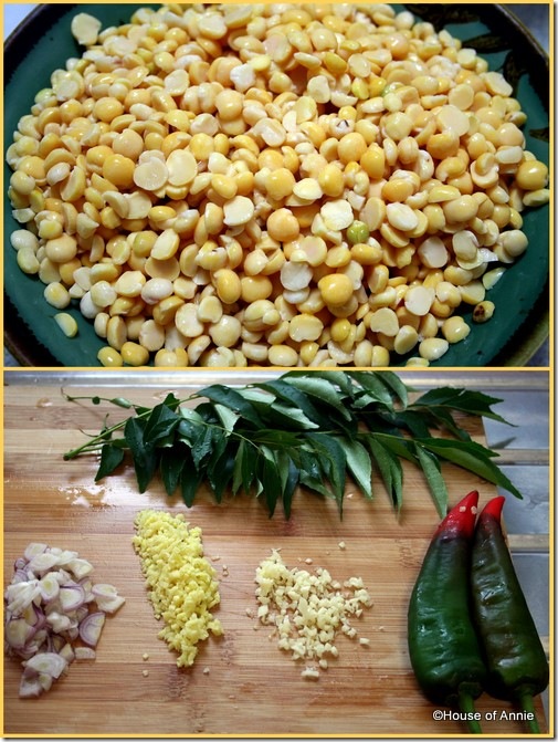 mung dhal and ingredients for vadai