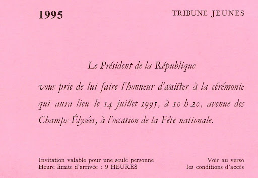 Invitation défilé du 14 juillet 1995