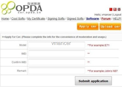 Symbian Certificate Application and software online signing - OPDA.CN3