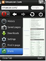opera mini 6 for symbian - share menu